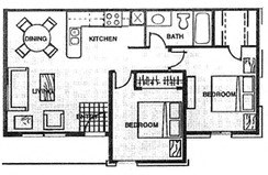 Floor plan for 2 beds, 1 bath, 700 sqft